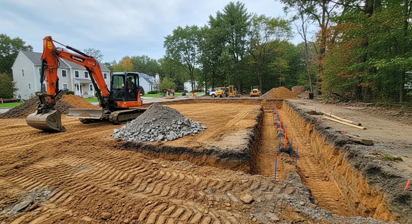 Excavation equipment working on cleared land site