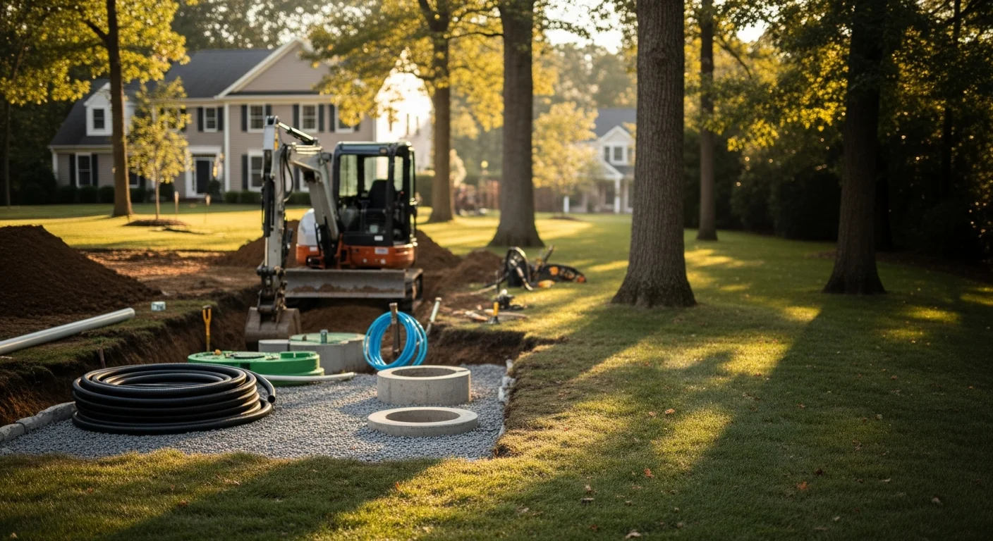 Septic tank installation in residential property